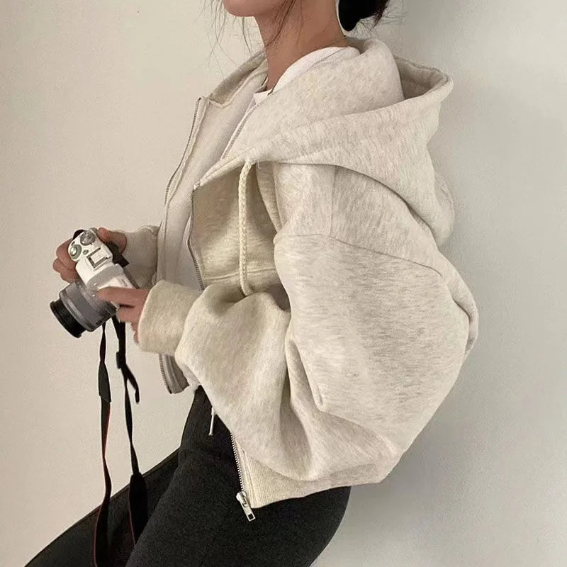 Women’s Zipper Hooded Crop Sweatshirt