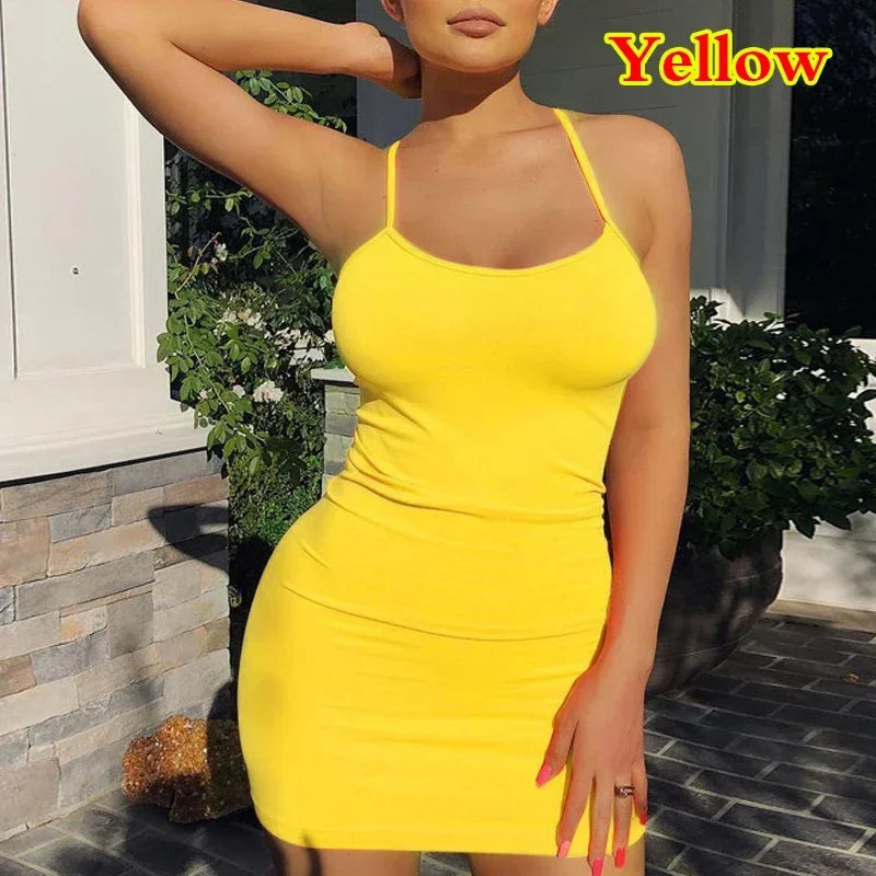 Summer Spaghetti Strap Bodycon Mini Dress for Women