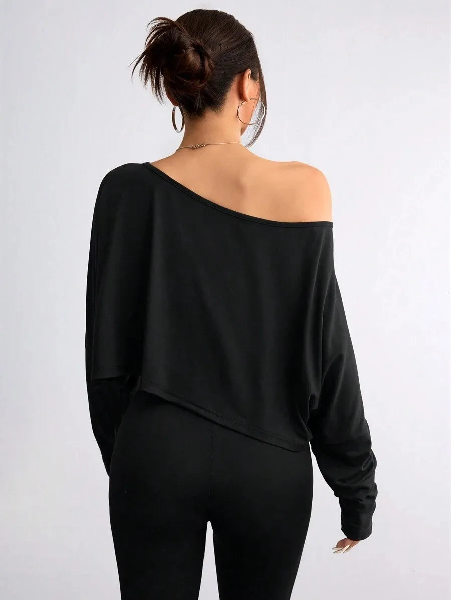 Women’s Black Off The Shoulder Long Sleve Shirt