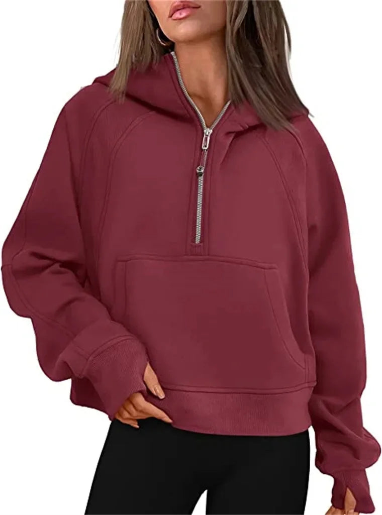 Women's Yoga Suit Scuba Half-Zip Hooded Sweatshirt: