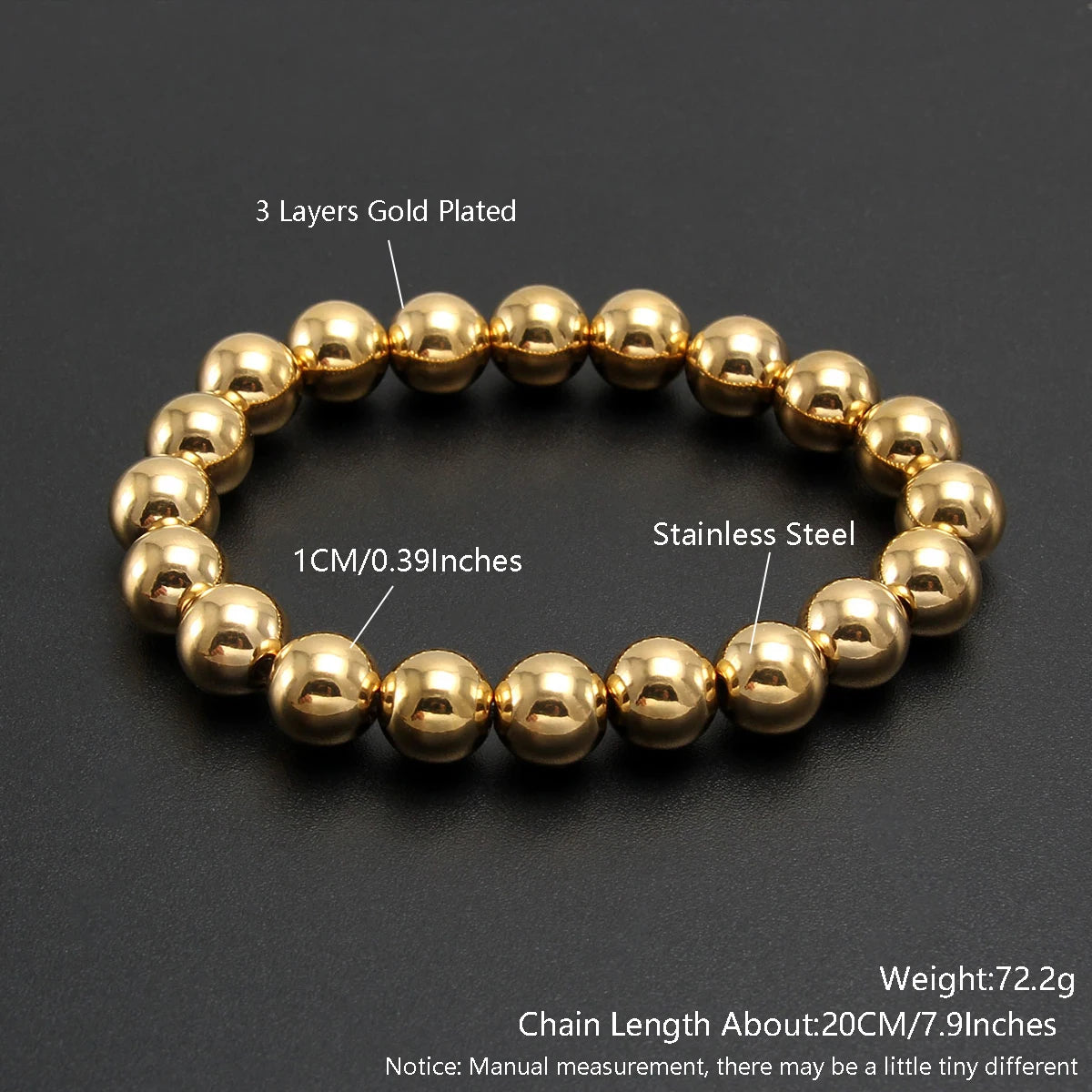 Trend Stretch Stainless Steel Stacked Ball Beaded Bracelets: