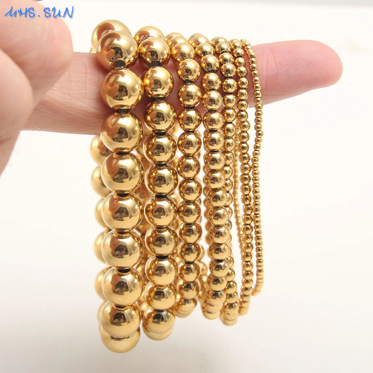 Trend Stretch Stainless Steel Stacked Ball Beaded Bracelets: