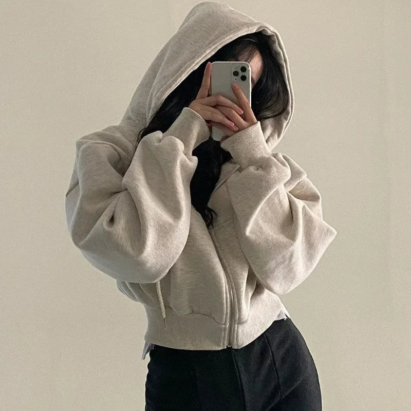 Women’s Zipper Hooded Crop Sweatshirt