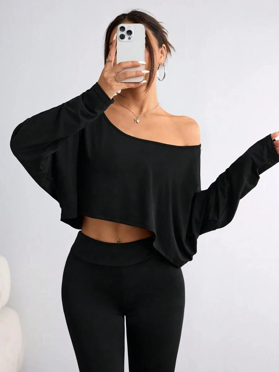 Women’s Black Off The Shoulder Long Sleve Shirt