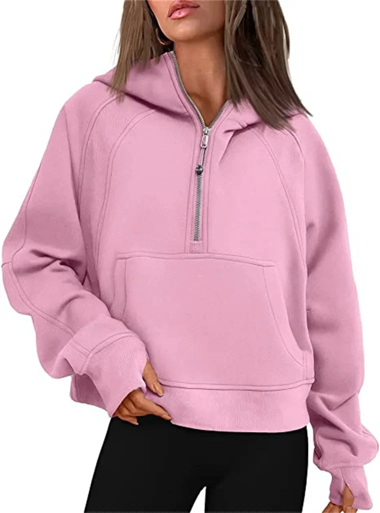 Women's Yoga Suit Scuba Half-Zip Hooded Sweatshirt: