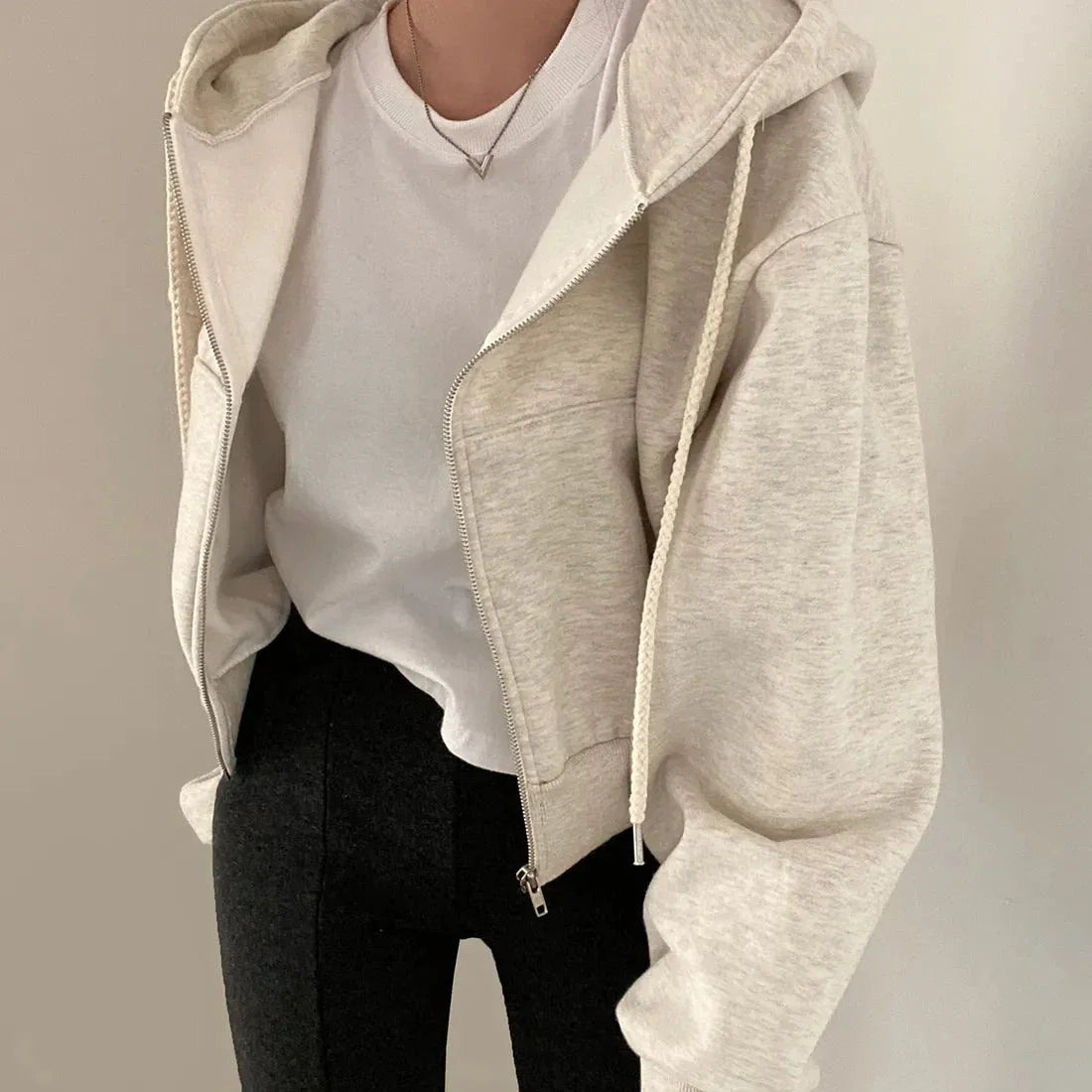 Women Y2K Oversized Crop Zip-Up Hoodie