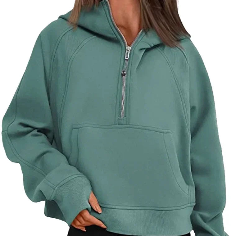 Women's Yoga Suit Scuba Half-Zip Hooded Sweatshirt: