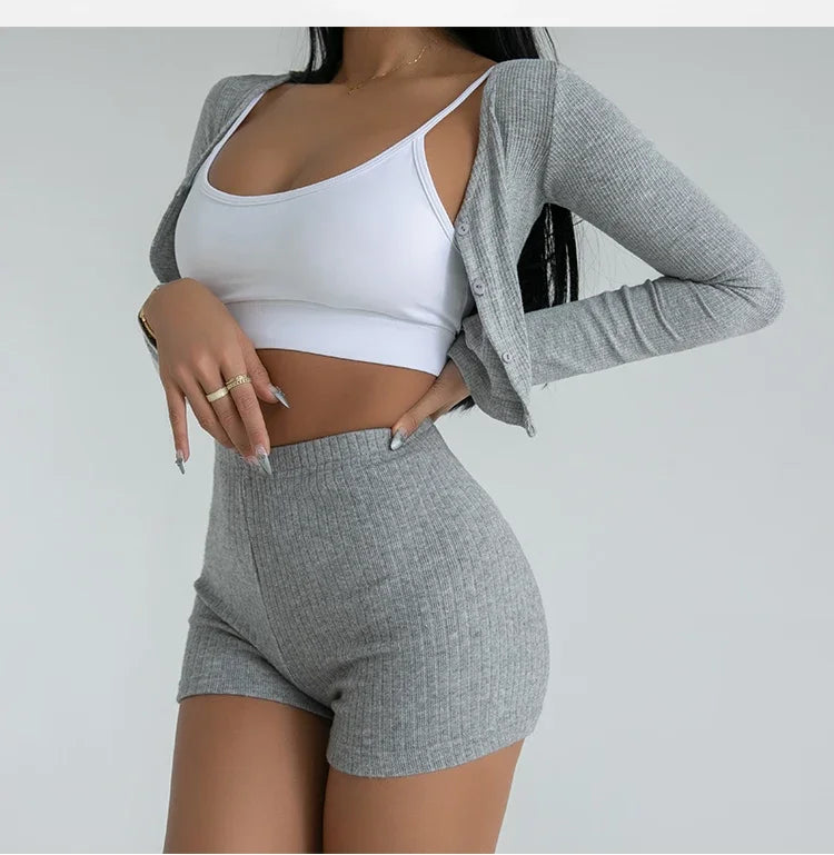 Womens High Waisted Knitted Shorts