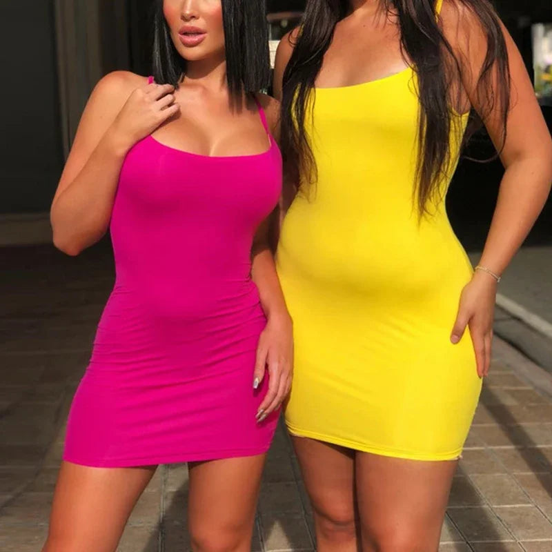 Summer Spaghetti Strap Bodycon Mini Dress for Women