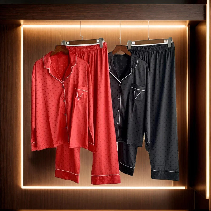 Summer Silk Sexy Women's Pajamas Two Piece Suit