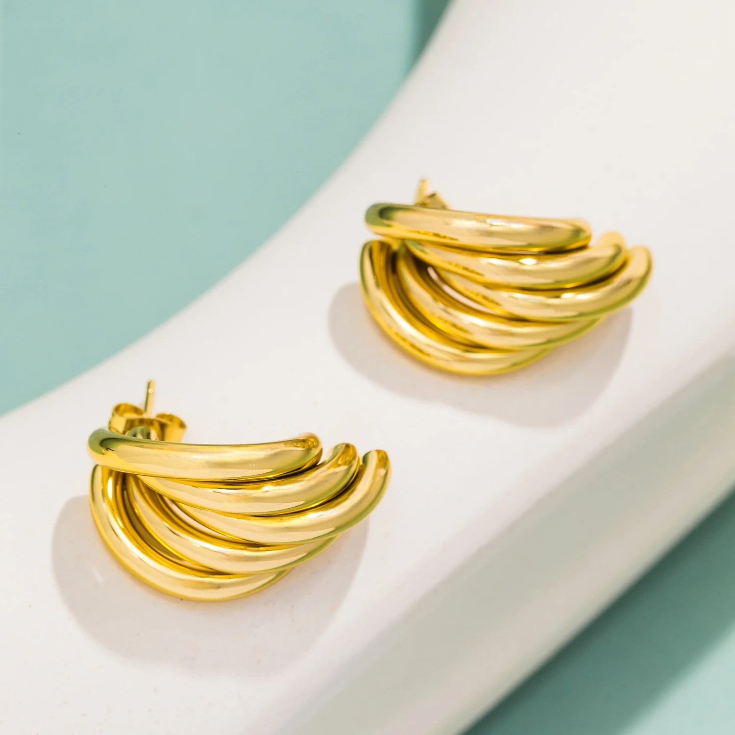Stainless Steel Irregular Distort Geometry Hoop Earrings