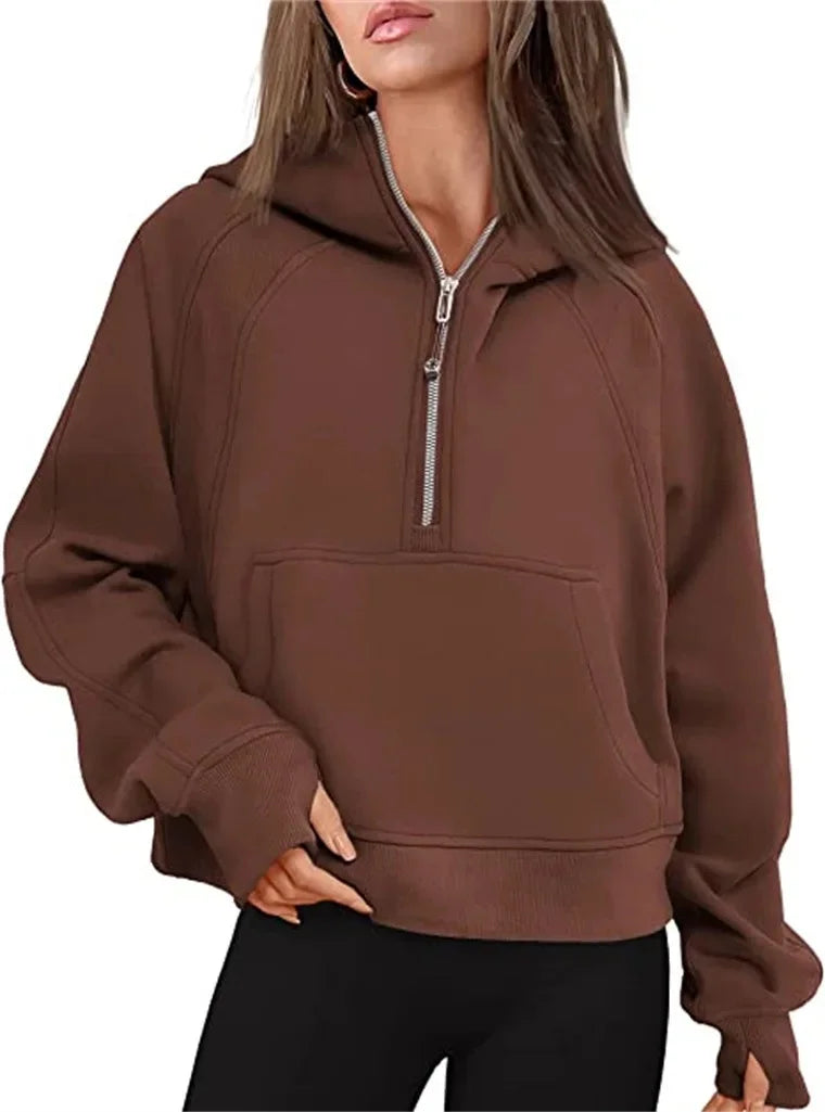 Women's Yoga Suit Scuba Half-Zip Hooded Sweatshirt: