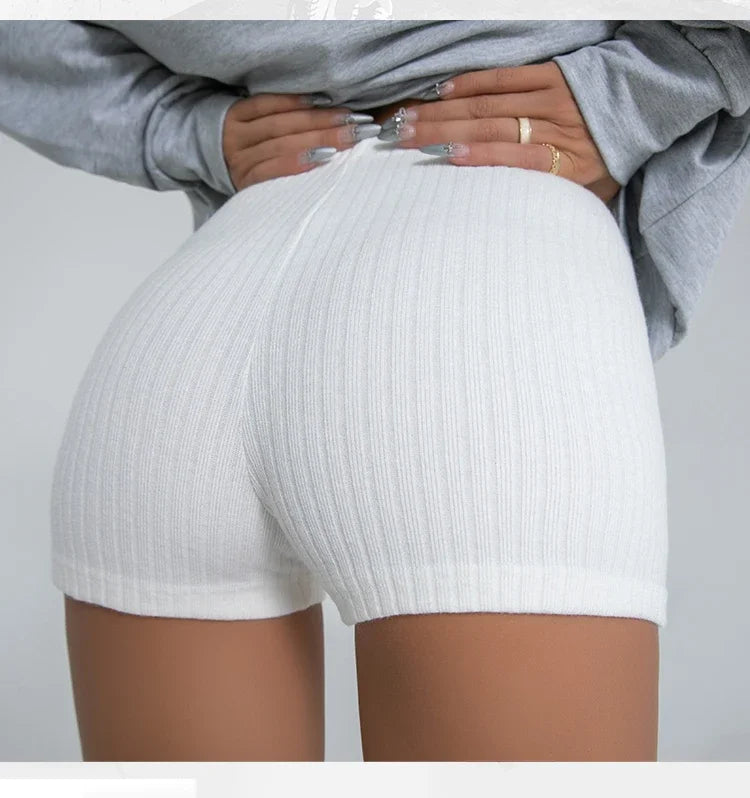 Womens High Waisted Knitted Shorts