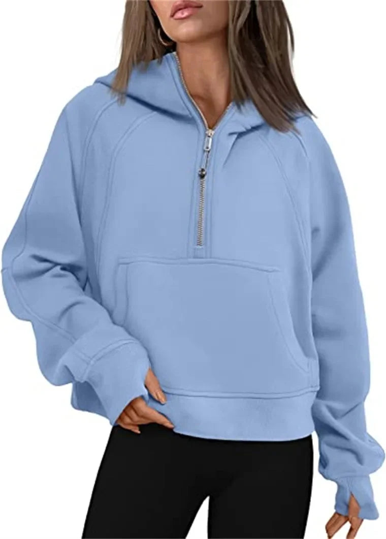 Women's Yoga Suit Scuba Half-Zip Hooded Sweatshirt: