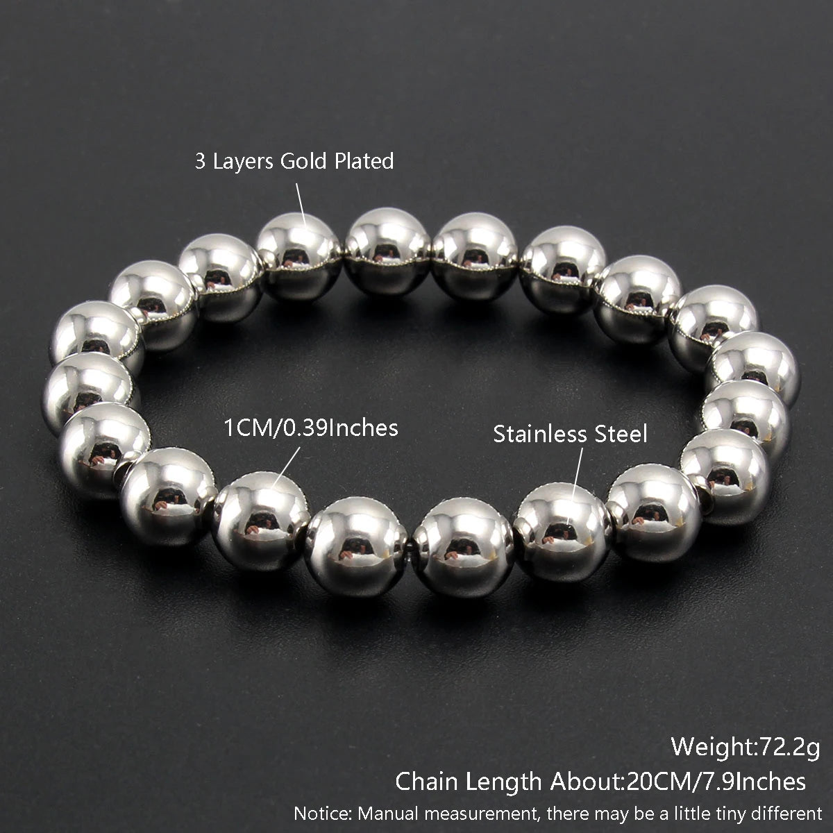 Trend Stretch Stainless Steel Stacked Ball Beaded Bracelets: