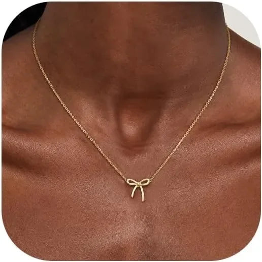 Gold bow necklace for women