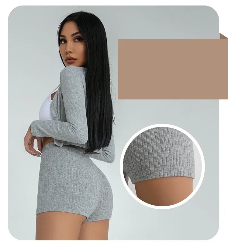 Womens High Waisted Knitted Shorts