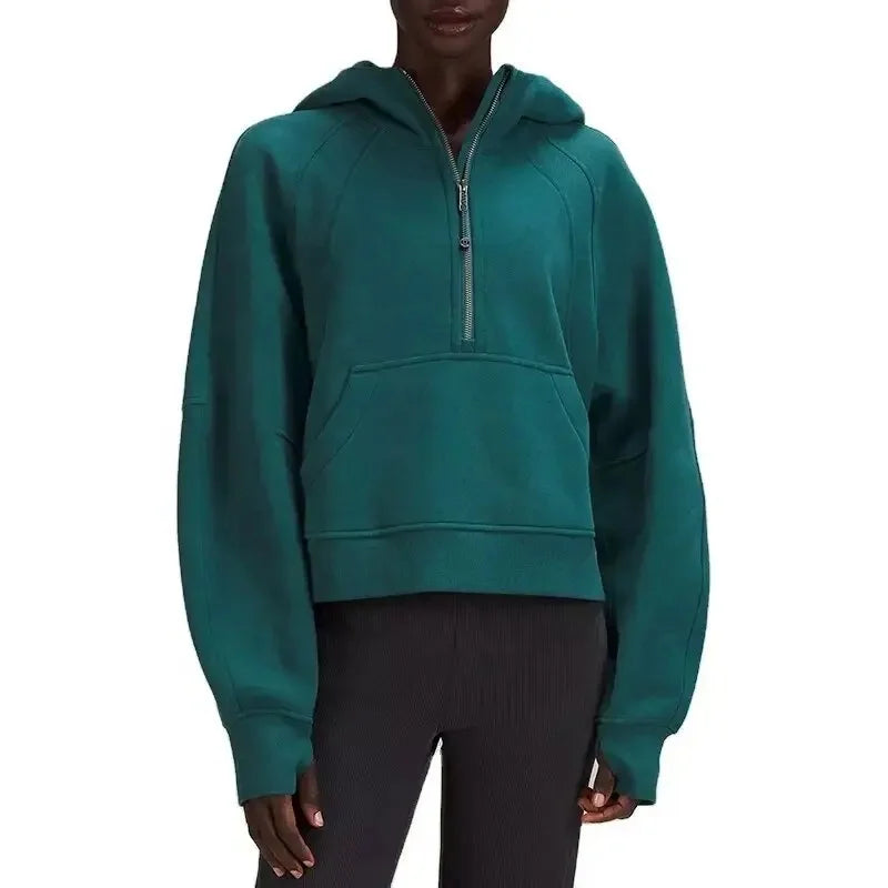 Women's Yoga Suit Scuba Half-Zip Hooded Sweatshirt: