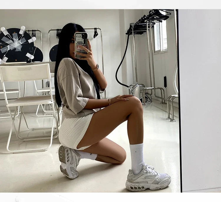 Womens High Waisted Knitted Shorts
