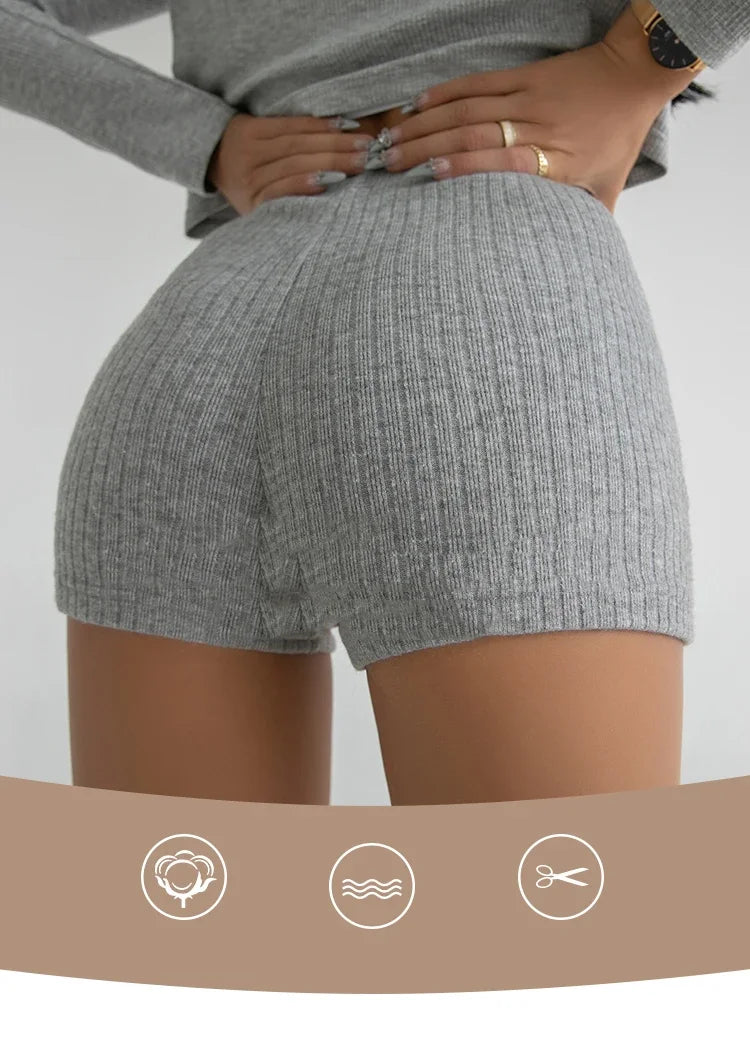 Womens High Waisted Knitted Shorts