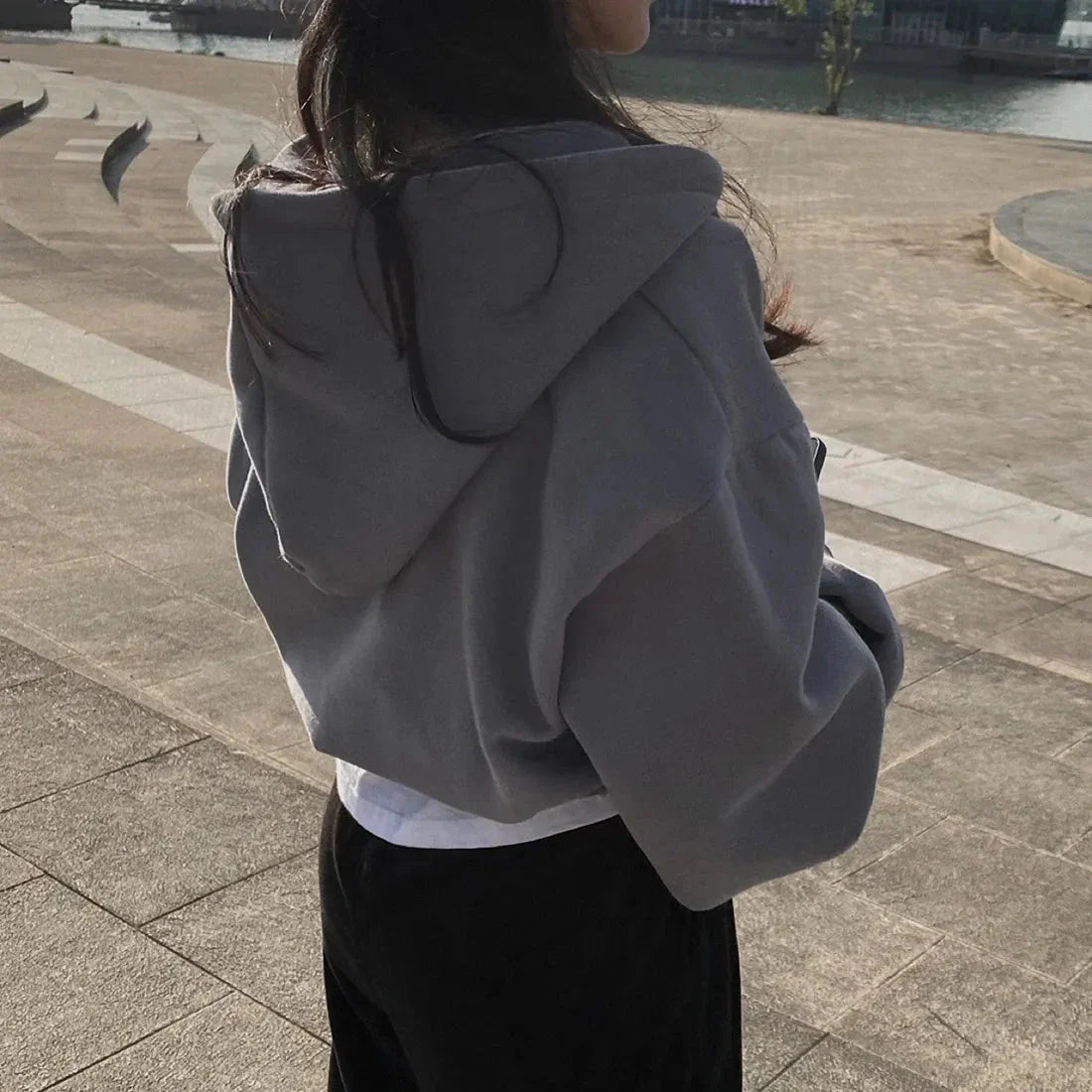 Women Y2K Oversized Crop Zip-Up Hoodie