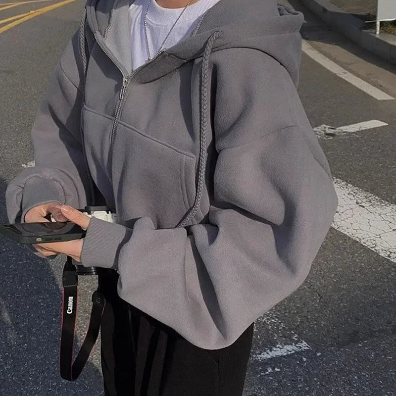 Women’s Zipper Hooded Crop Sweatshirt