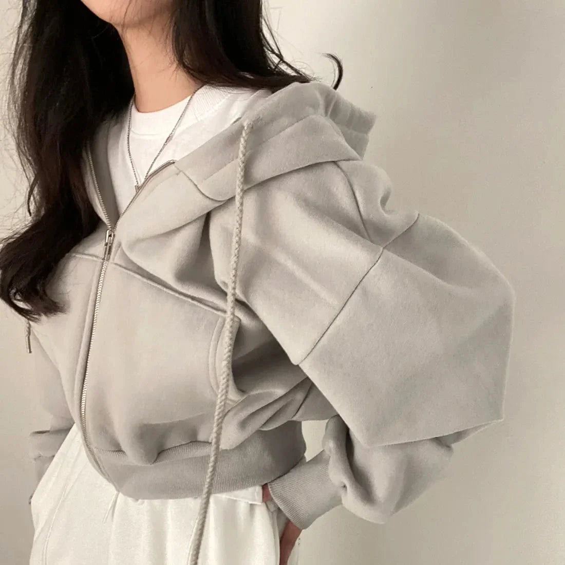 Women Y2K Oversized Crop Zip-Up Hoodie