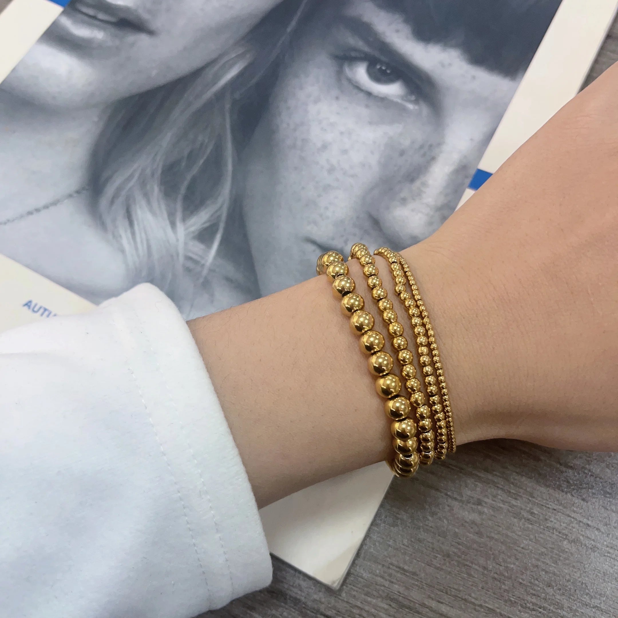 Trend Stretch Stainless Steel Stacked Ball Beaded Bracelets: