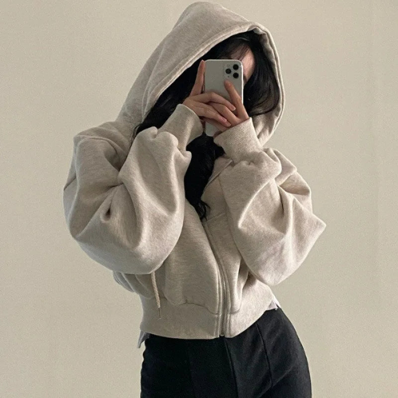 Women’s Zipper Hooded Crop Sweatshirt