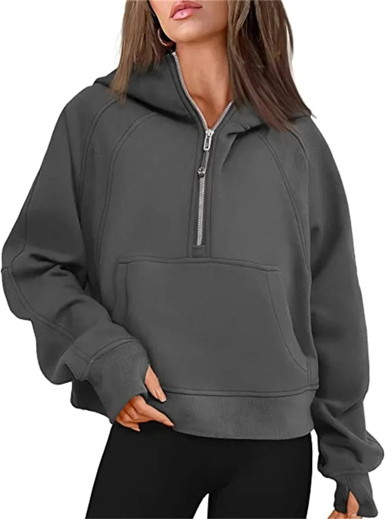 Women's Yoga Suit Scuba Half-Zip Hooded Sweatshirt: