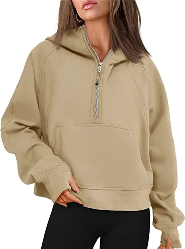 Women's Yoga Suit Scuba Half-Zip Hooded Sweatshirt: