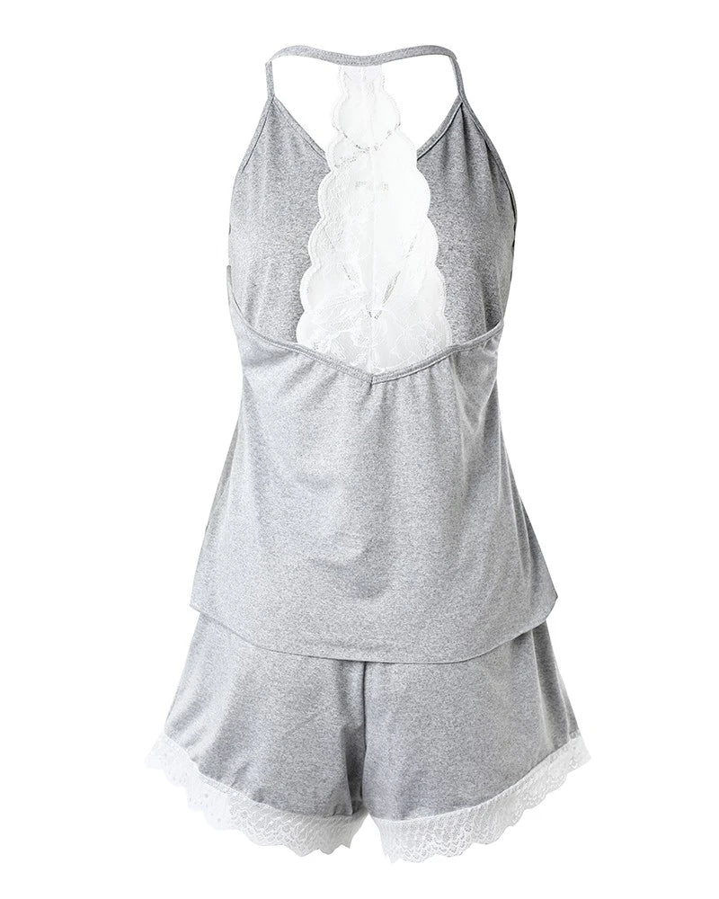 Women's Crochet Lace Pajamas Sleeveless V-Neck Set