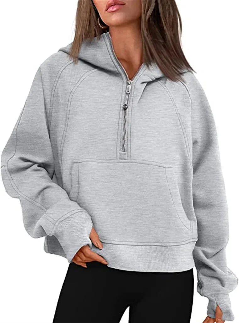 Women's Yoga Suit Scuba Half-Zip Hooded Sweatshirt: