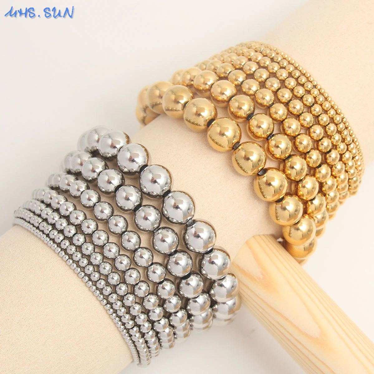 Trend Stretch Stainless Steel Stacked Ball Beaded Bracelets:
