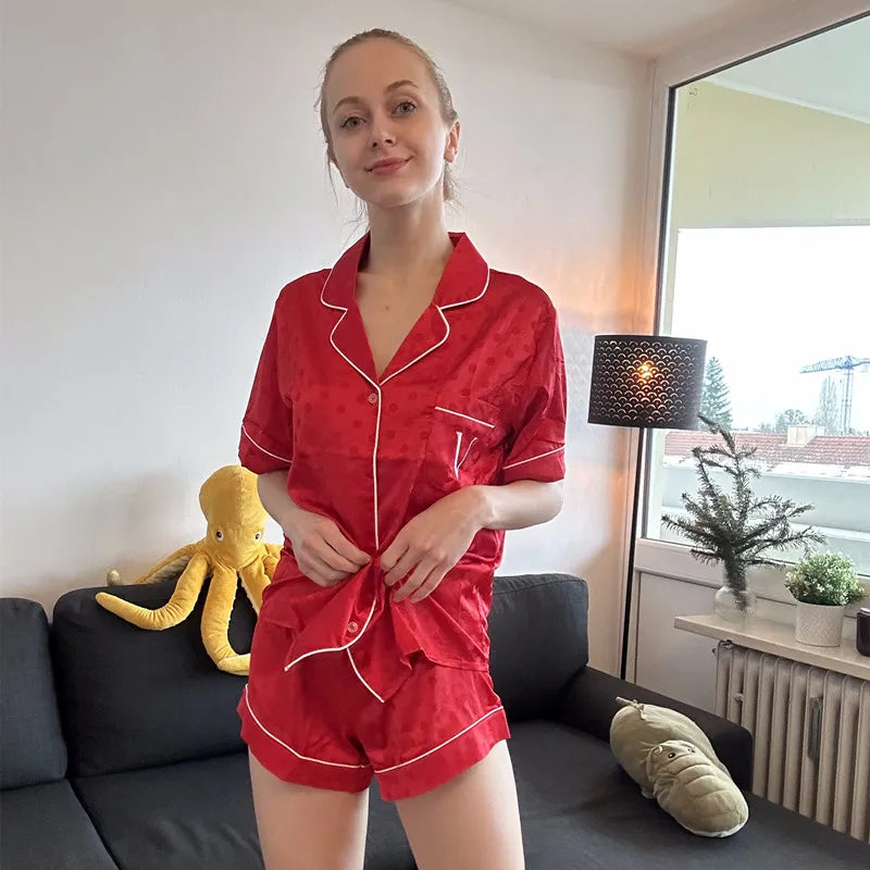 Summer Silk Sexy Women's Pajamas Two Piece Suit