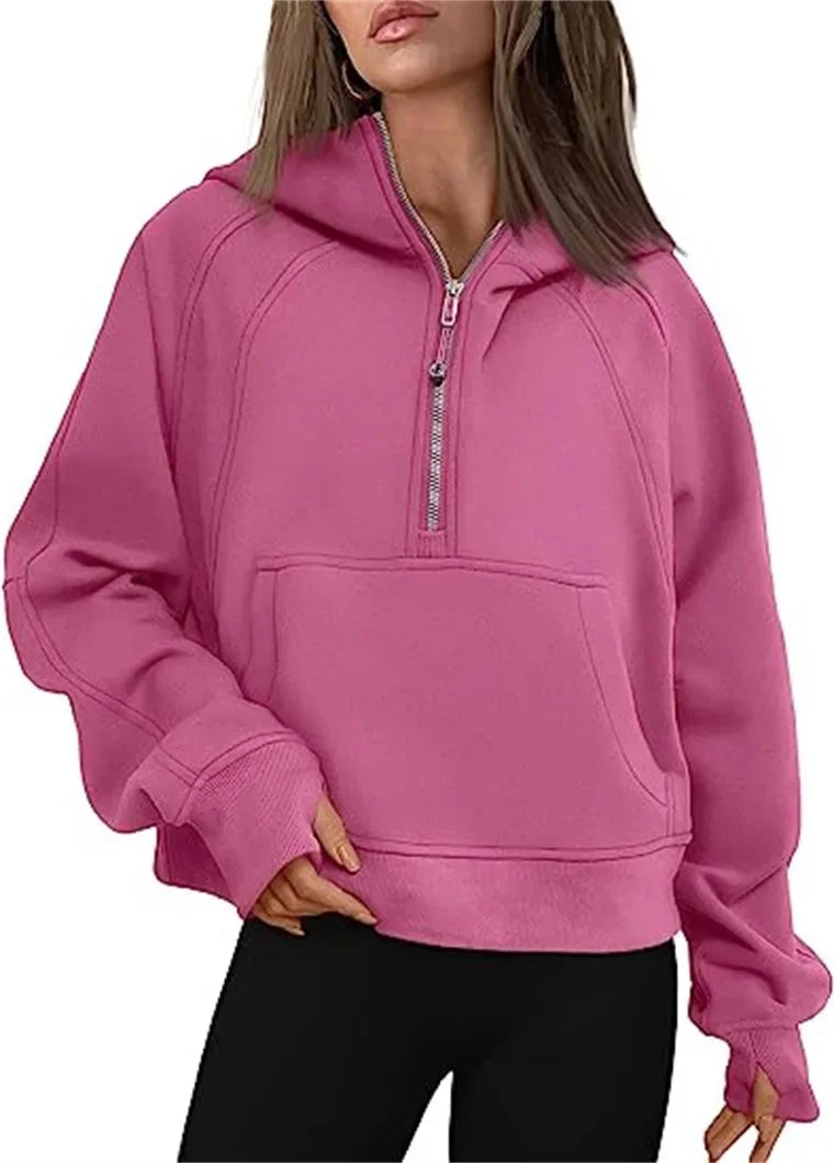Women's Yoga Suit Scuba Half-Zip Hooded Sweatshirt: