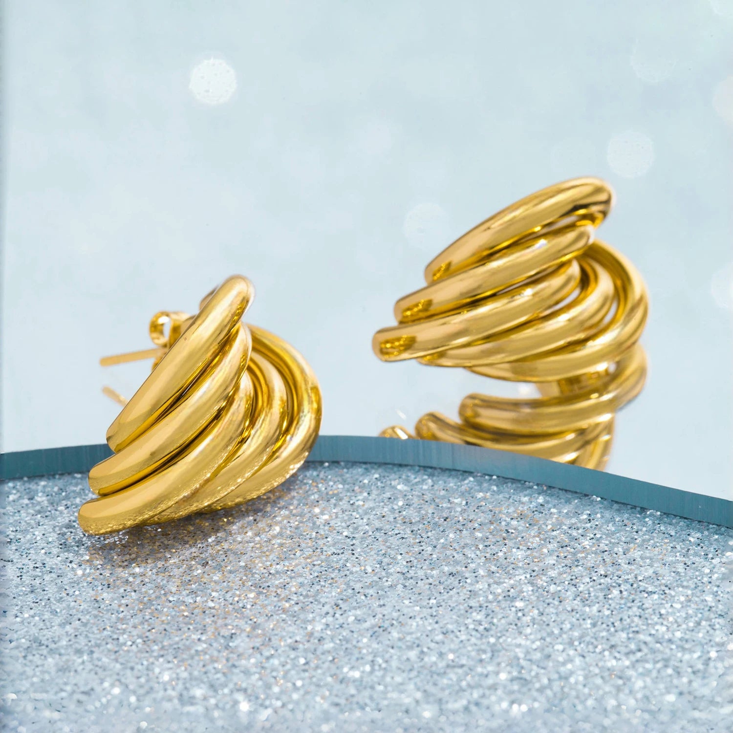Stainless Steel Irregular Distort Geometry Hoop Earrings