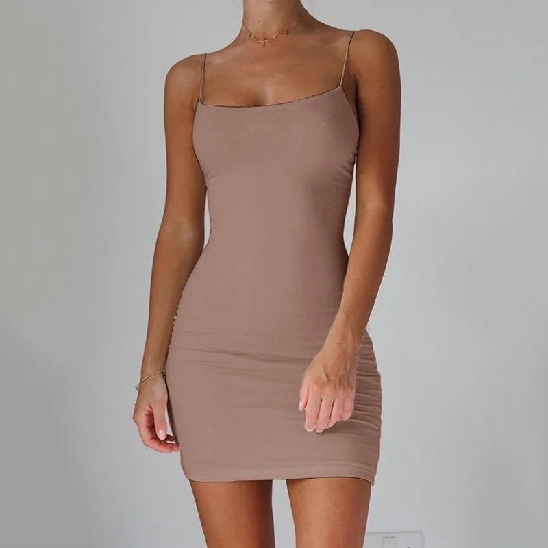 Summer Spaghetti Strap Bodycon Mini Dress for Women