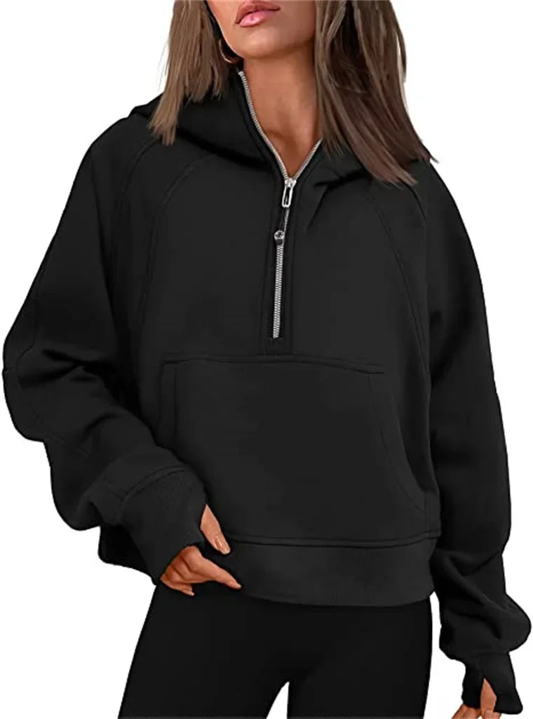 Women's Yoga Suit Scuba Half-Zip Hooded Sweatshirt: