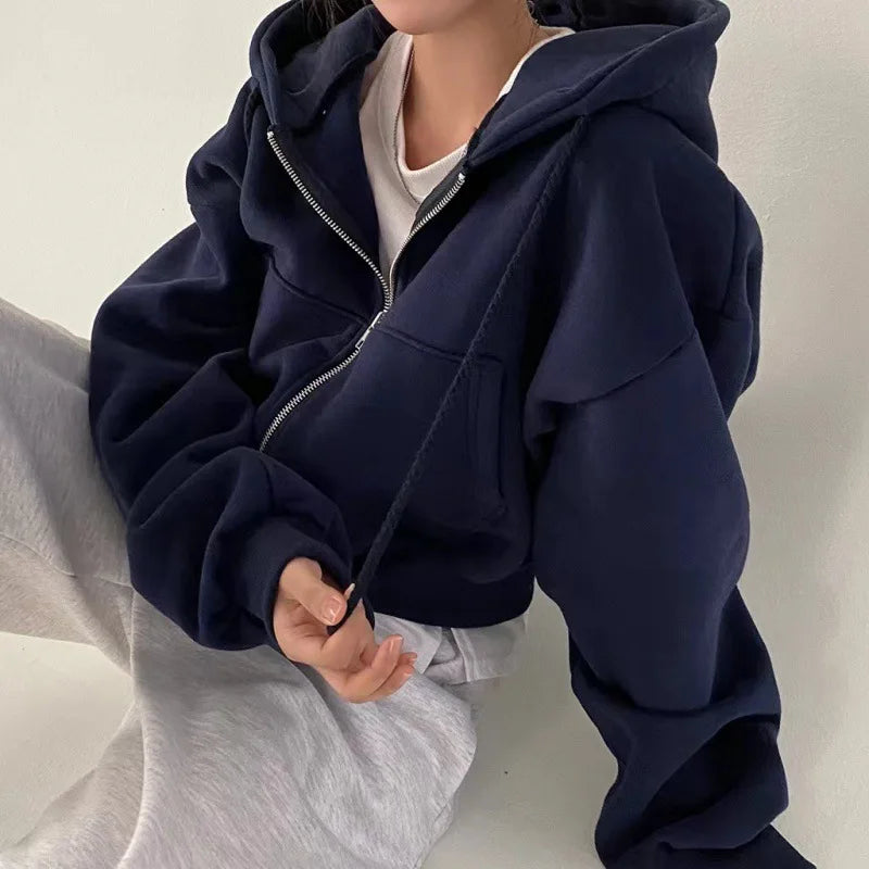 Women’s Zipper Hooded Crop Sweatshirt