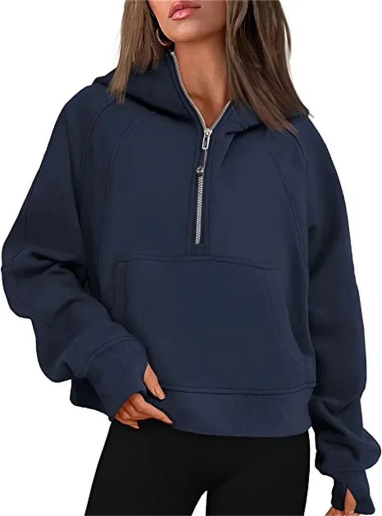 Women's Yoga Suit Scuba Half-Zip Hooded Sweatshirt: