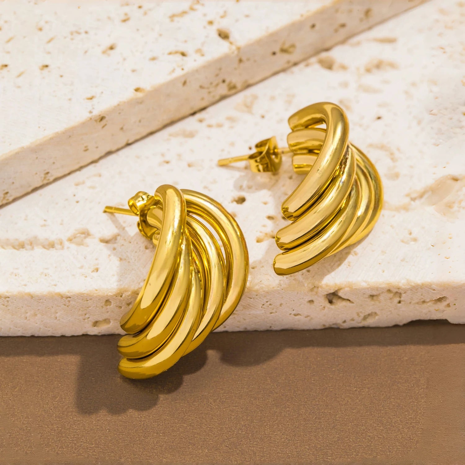 Stainless Steel Irregular Distort Geometry Hoop Earrings