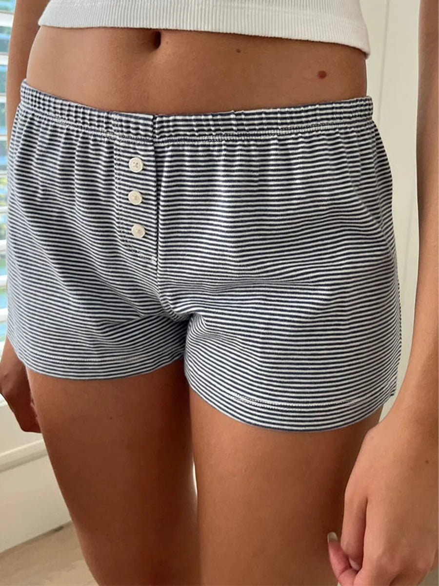 Pajama Shorts Low Waist Striped Boxer Shorts: