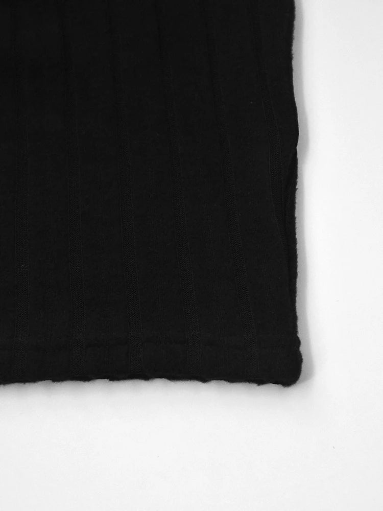 Autumn Black Solid Turtleneck Sheath Dress