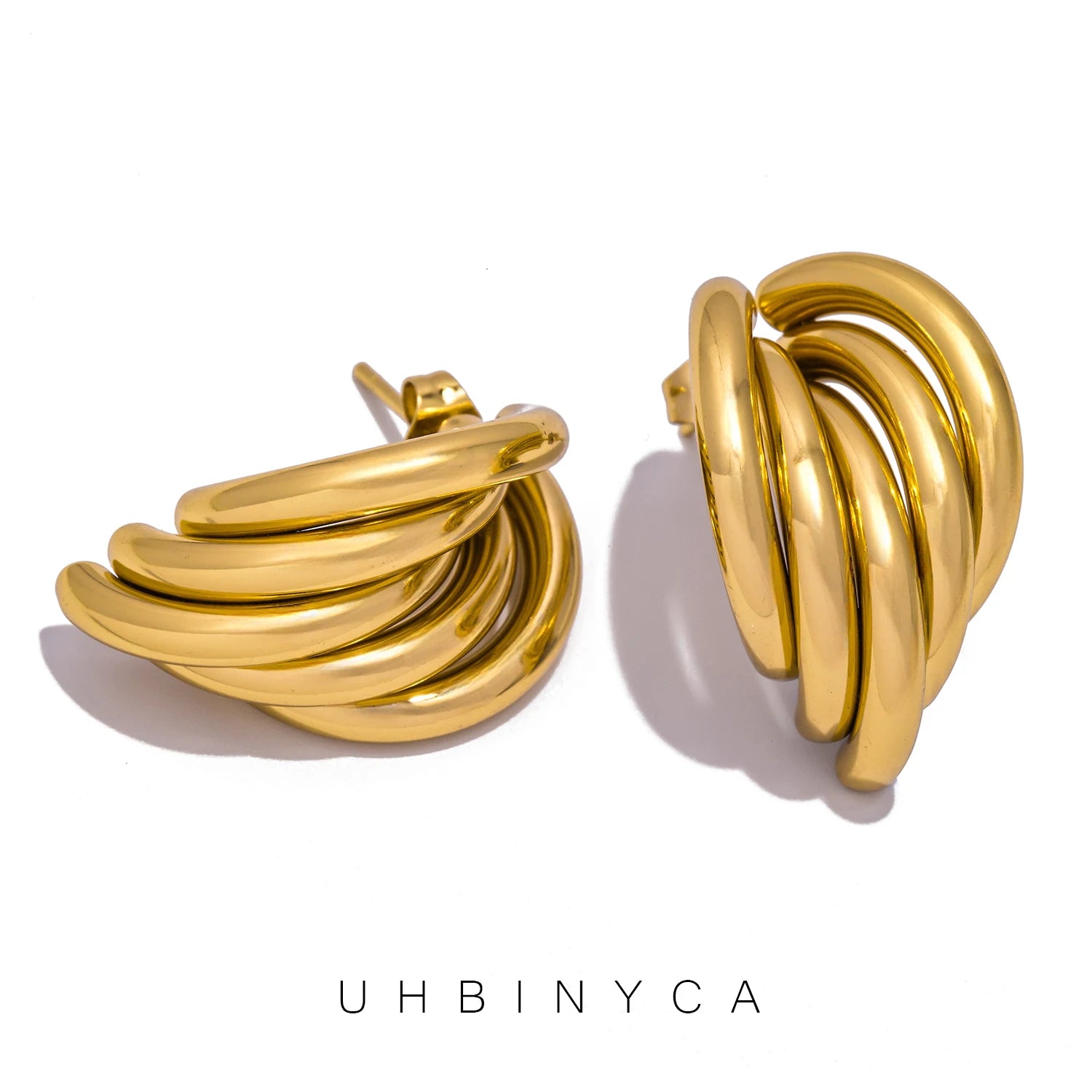 Stainless Steel Irregular Distort Geometry Hoop Earrings