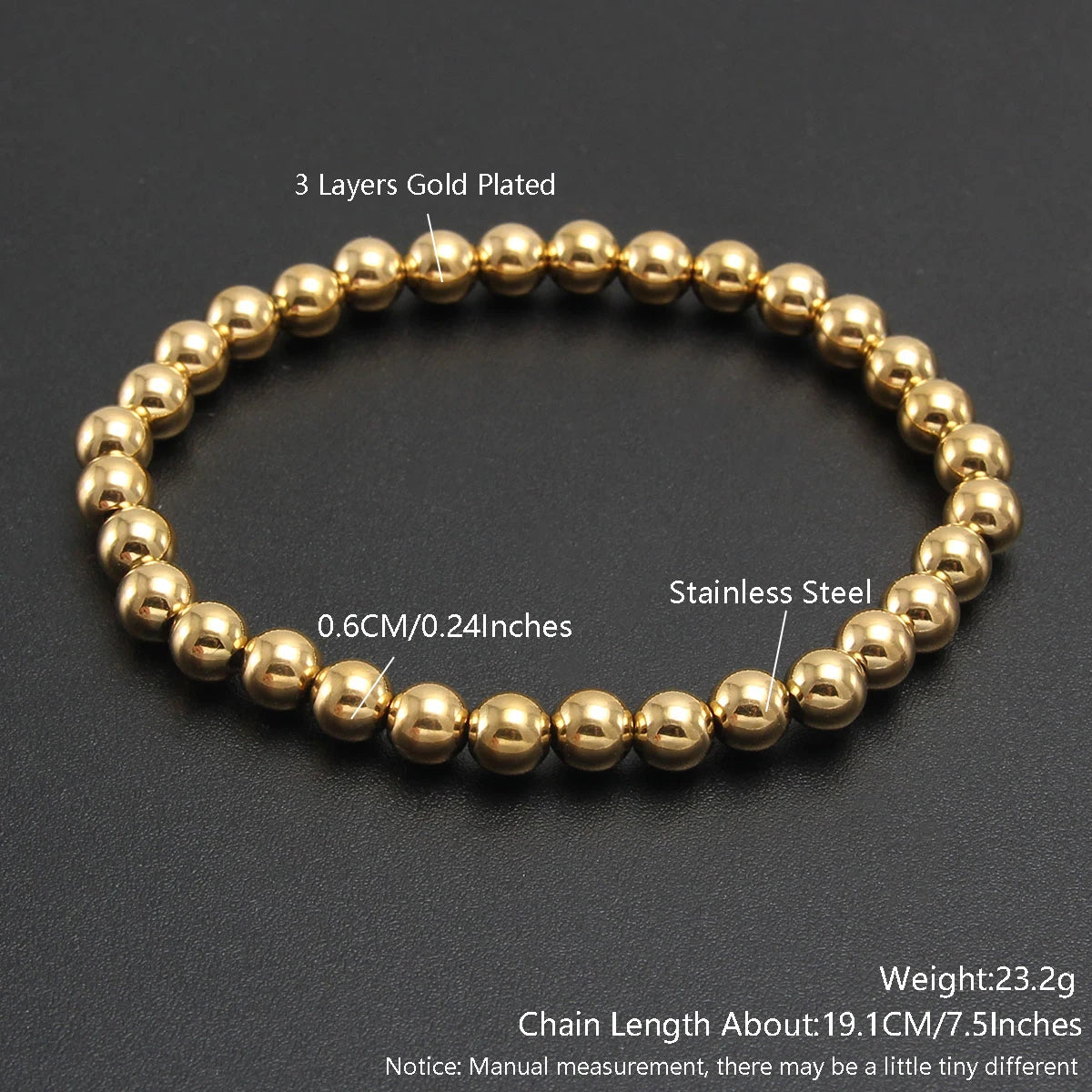Trend Stretch Stainless Steel Stacked Ball Beaded Bracelets: