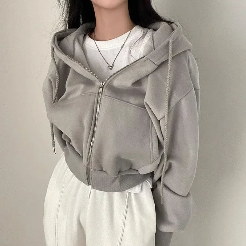 Women’s Zipper Hooded Crop Sweatshirt