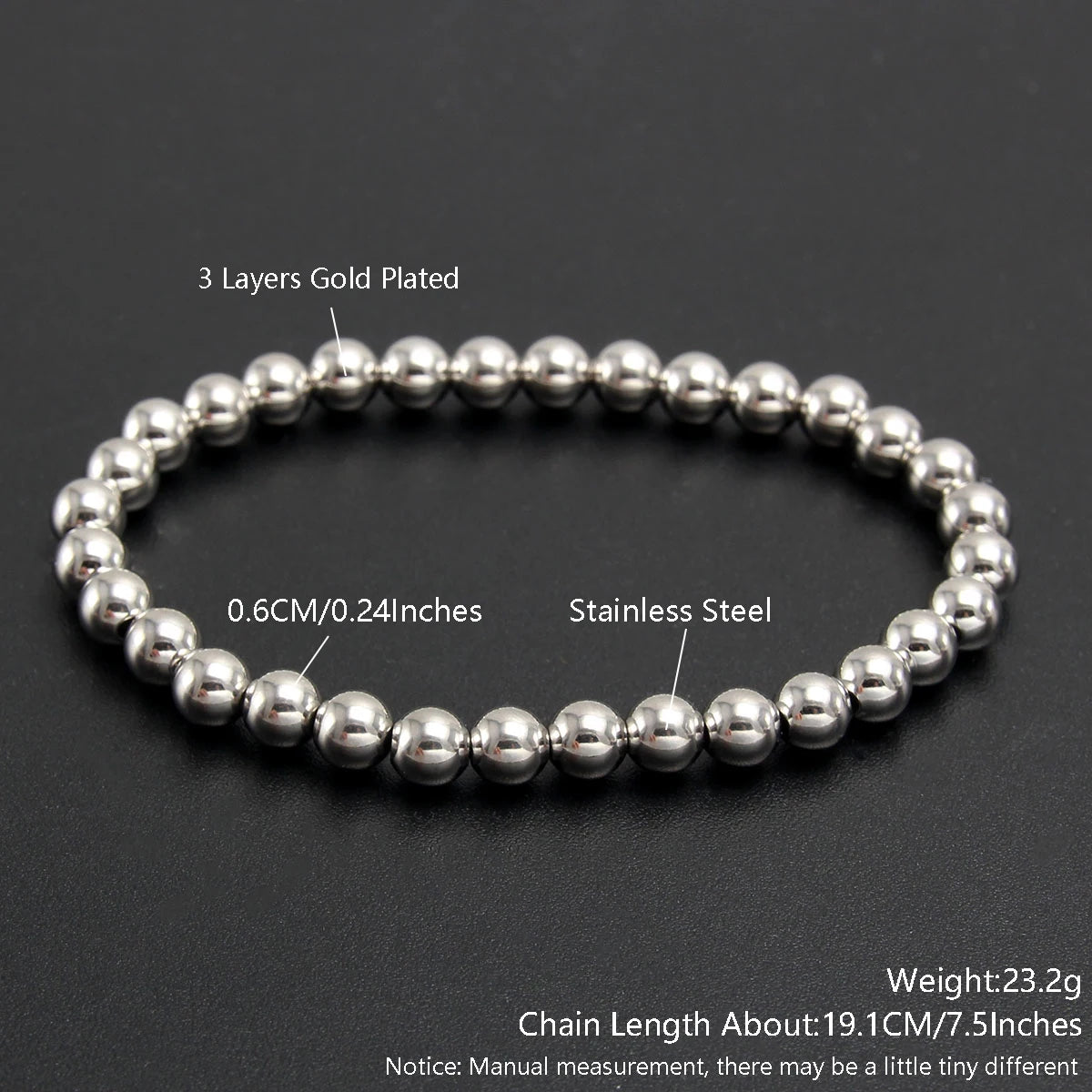 Trend Stretch Stainless Steel Stacked Ball Beaded Bracelets: