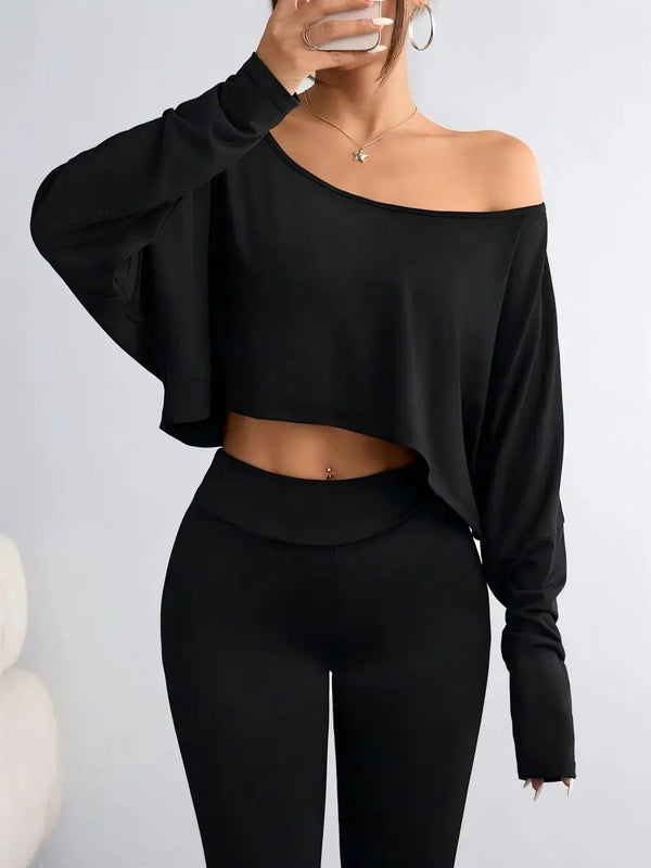 Women’s Black Off The Shoulder Long Sleve Shirt