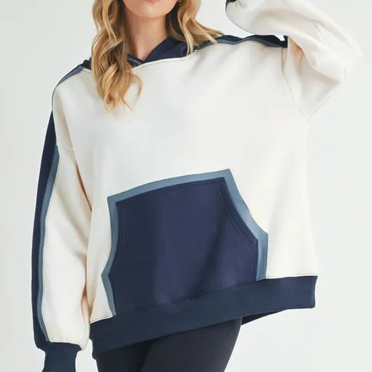 Trendy Color Block Hoodie with Kangaroo Pocket